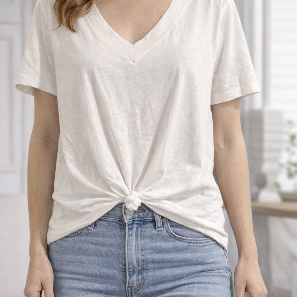 Oversized White V-Neck Lounge Tee